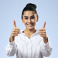 like-concept-with-happy-young-businesswoman-white-shirt-black-trousers-holding-thumbs-up-standing-full-length-light-blue-background-close-up-isolated